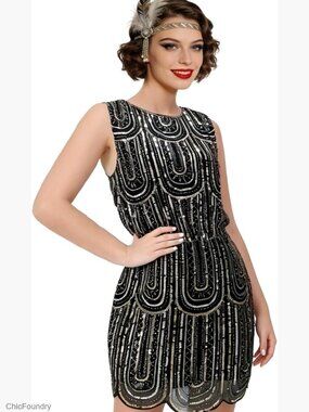 1920s Sequin Flapper Dress with A-Line Skirt
